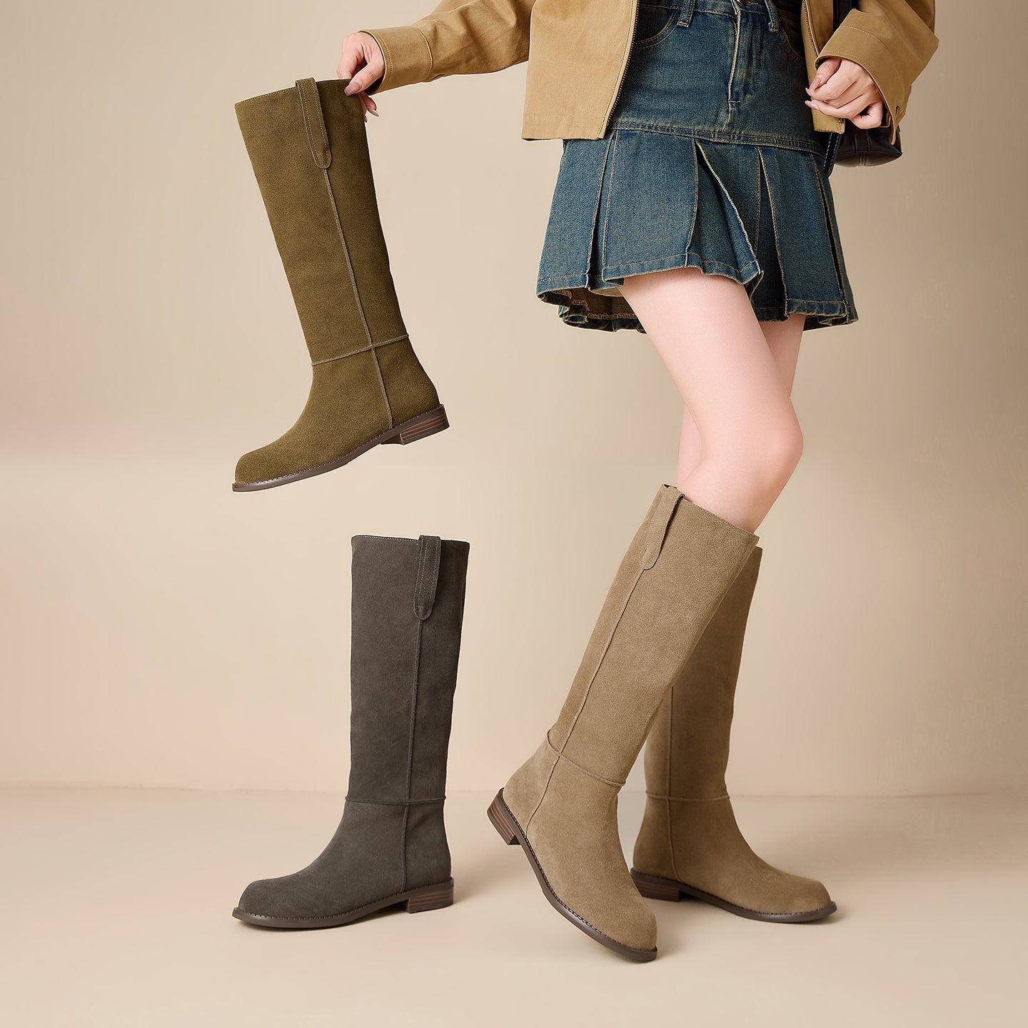 Bottes hautes à talon bas pour femmes