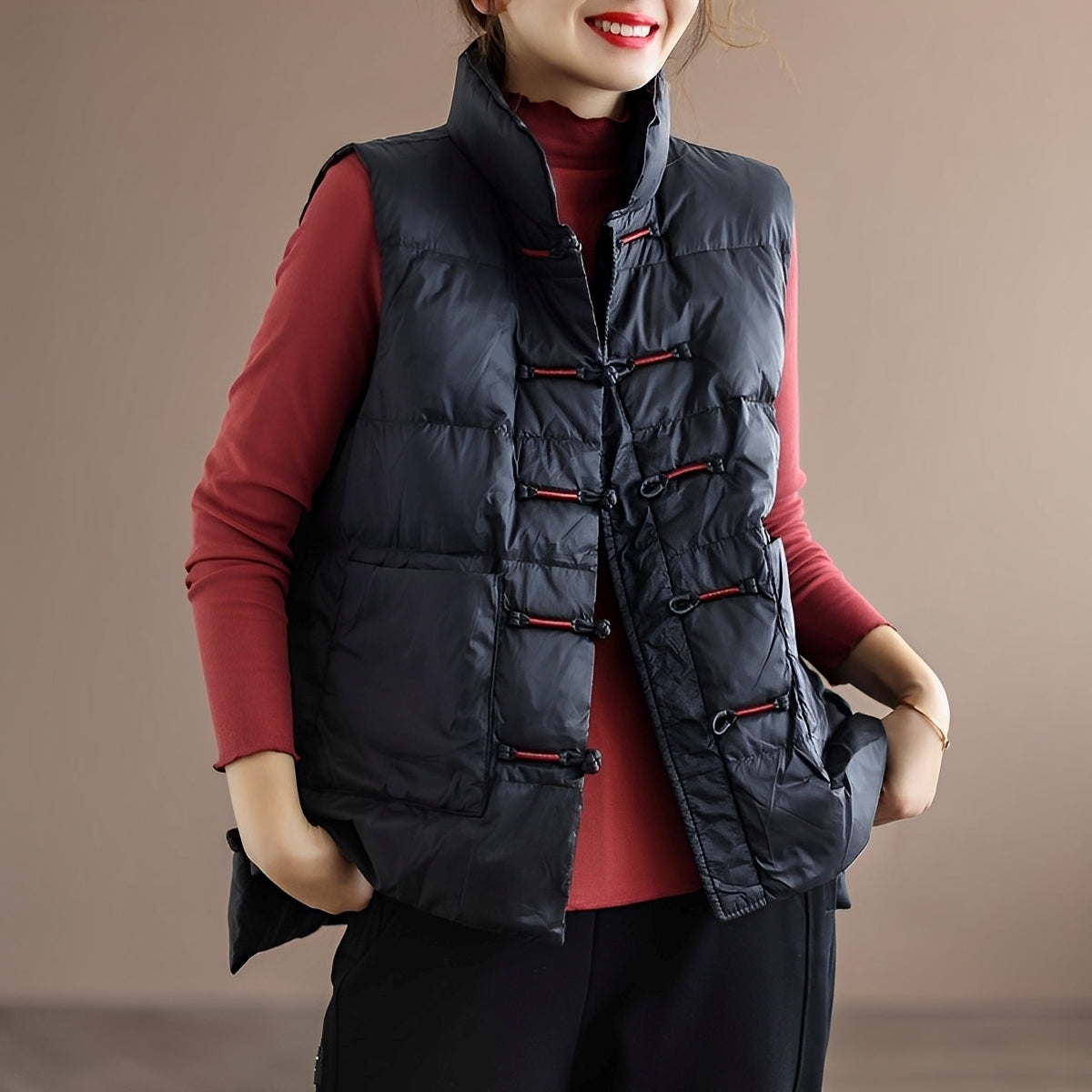 Gilet Sans Manches avec Col Montant pour Femme | Idéal pour l’Automne et l’Hiver