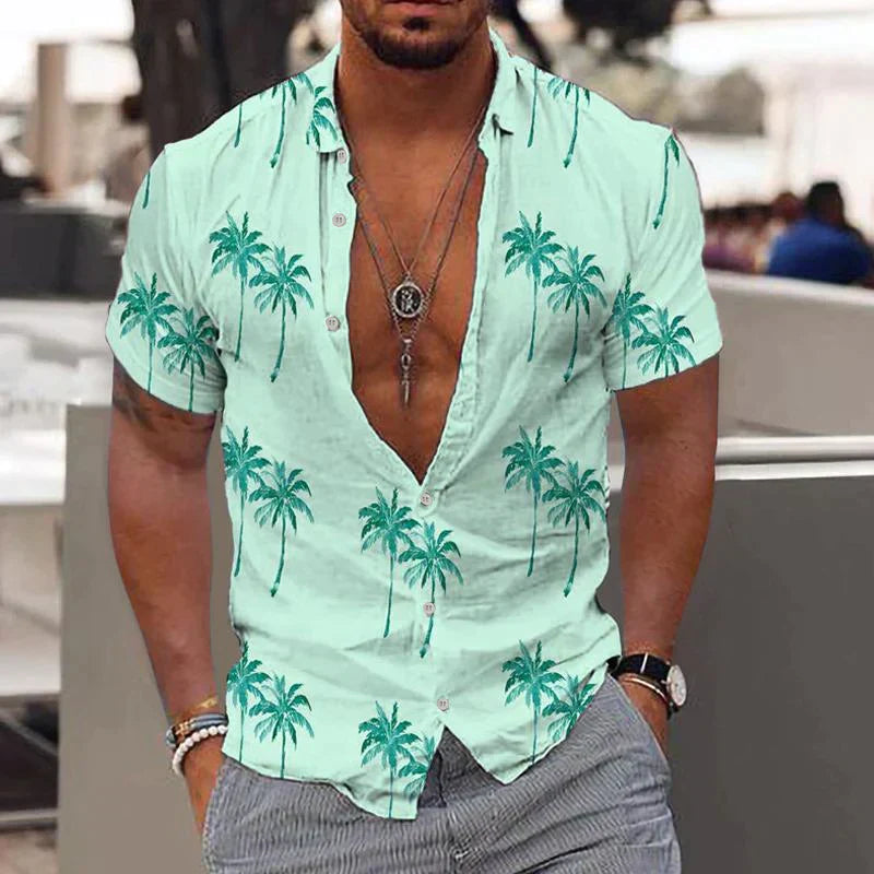 Chemise à Manches Courtes avec Motif Palmier et Fermeture Boutonnée pour Homme | Idéale pour l'Été