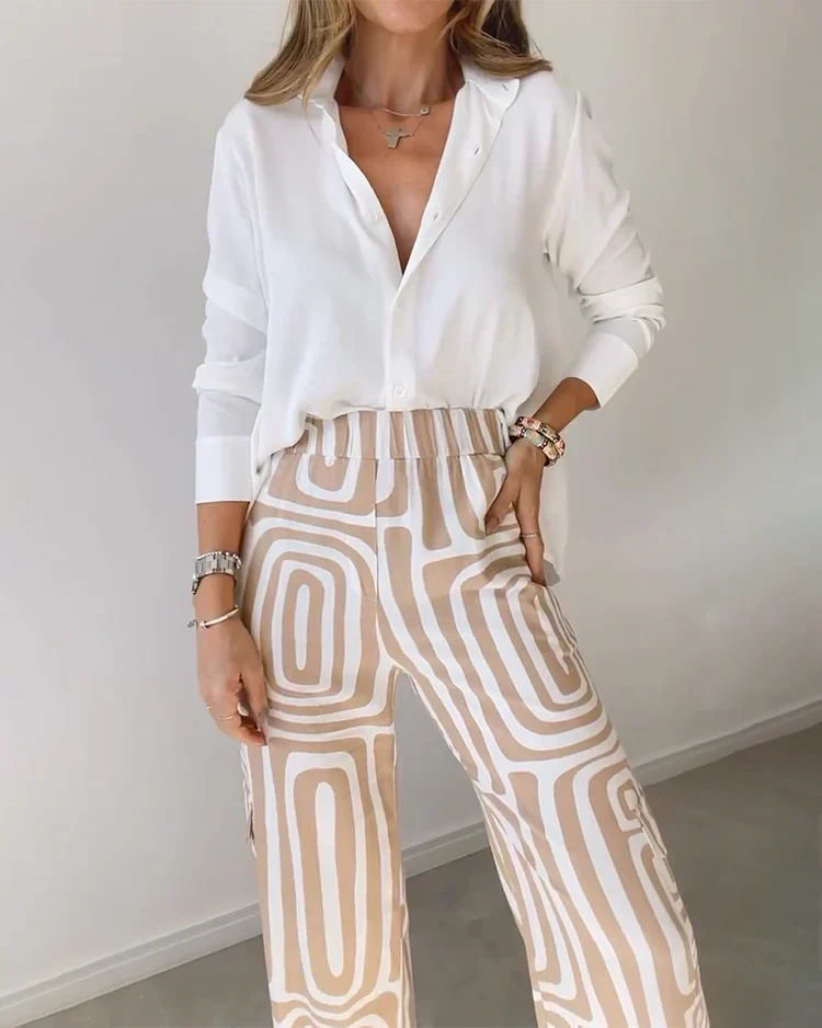 Pantalon Imprimé à Taille Haute avec Ceinture Intégrée pour Femme | Idéal pour Tenues de Bureau
