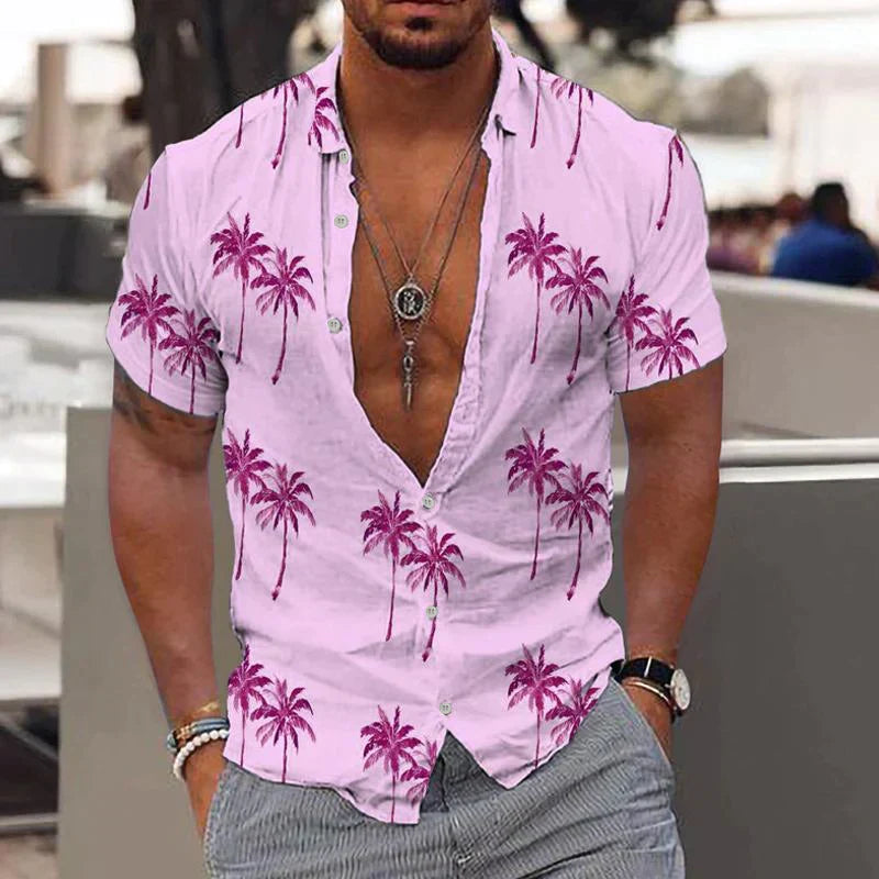 Chemise à Manches Courtes avec Motif Palmier et Fermeture Boutonnée pour Homme | Idéale pour l'Été