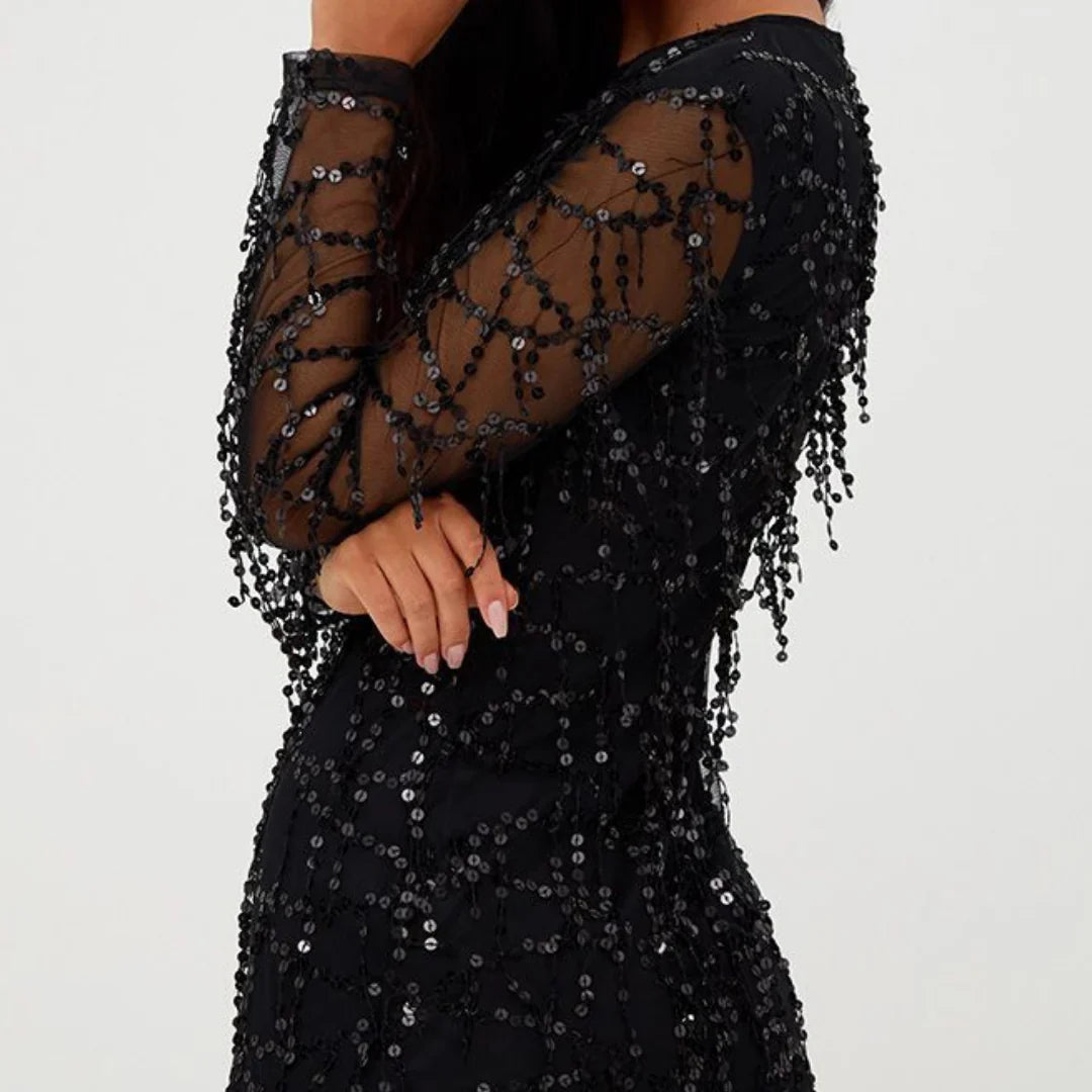 Robe Mini à Paillettes avec Encolure Ronde pour Femmes | Idéale pour les Soirées Festives