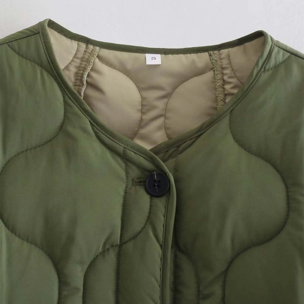 Veste Matelassée À Col Rond avec Poches pour Femme | Idéale pour La Saison Automne-Hiver