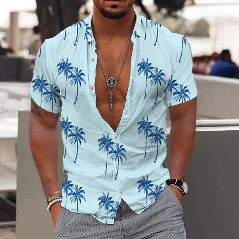Chemise à Manches Courtes avec Motif Palmier et Fermeture Boutonnée pour Homme | Idéale pour l'Été