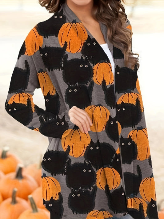 Cardigan Long à Imprimé Halloween pour Femme | Idéal pour l'Automne
