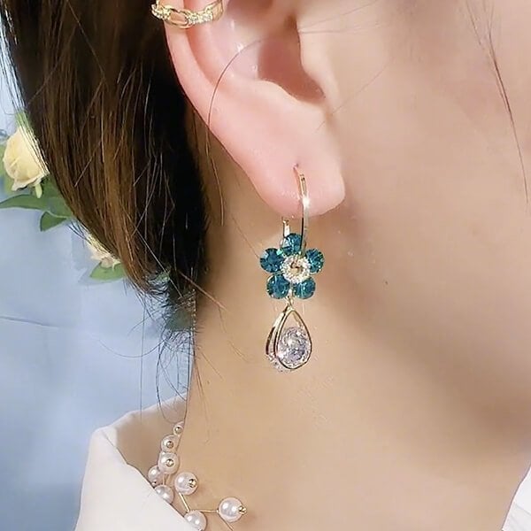 Boucles D’Oreilles avec Pendentif Fleur Cristal pour Femme | Idéal pour Les Occasions Spéciales