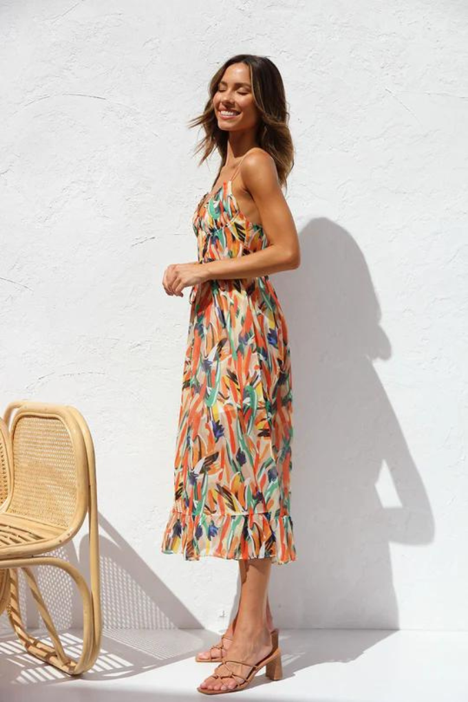 Robe Mi-Longue à Col V avec Coupe Évasée pour Femme | Idéale pour Été