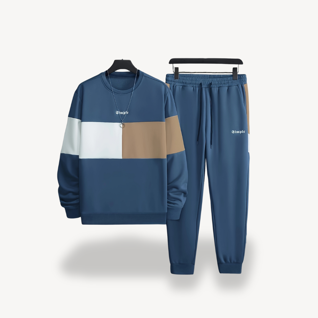 Ensemble Homme avec Veste Puffer Colorblock Et Jogging | Idéal pour Les Loisirs Et Les Activités Extérieures