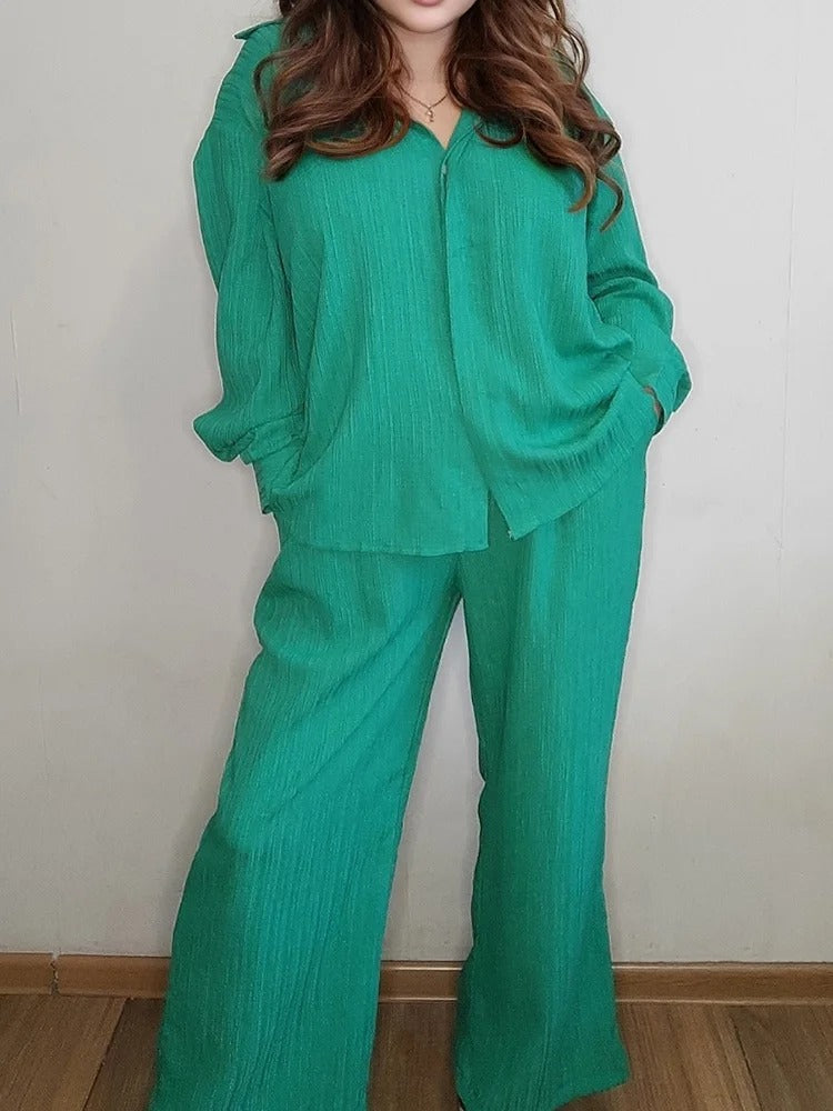 Ensemble Décontracté avec Chemise Ample Et Pantalon Taille Élastique pour Femme | Idéal pour Les Sorties Quotidiennes