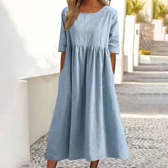 Robe Longue Bleue à Coupe Fluide pour Femme | Idéale pour l’Été