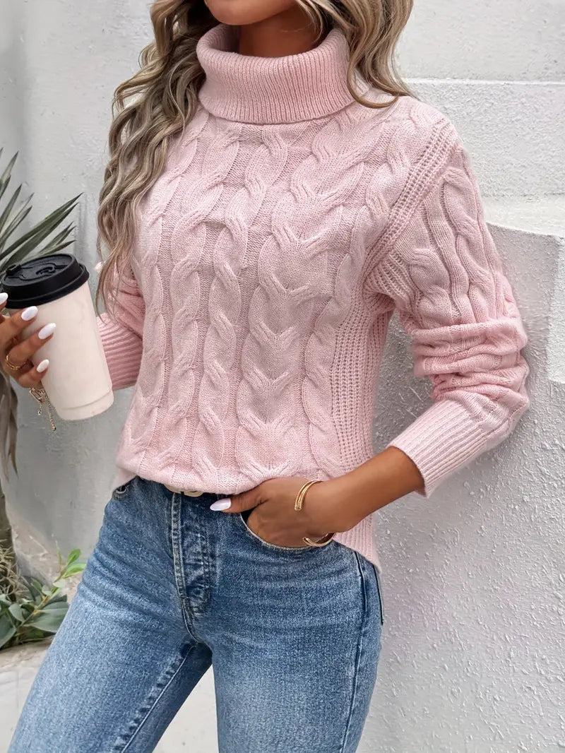 Pull À Col Roulé avec Motif Torsadé pour Femme | Idéal pour L’Hiver