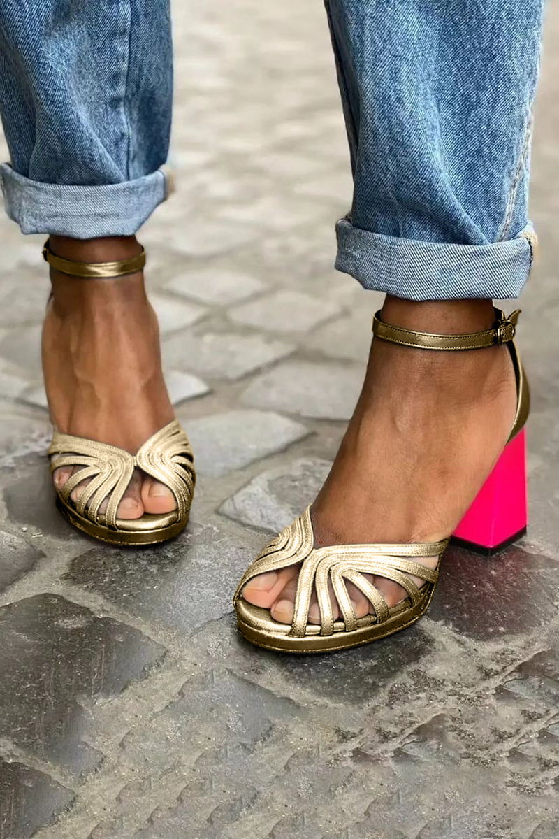 Talons Épais Avec Brides Dorées pour Femmes | Idéaux pour Les Soirées Et Les Occasions Spéciales