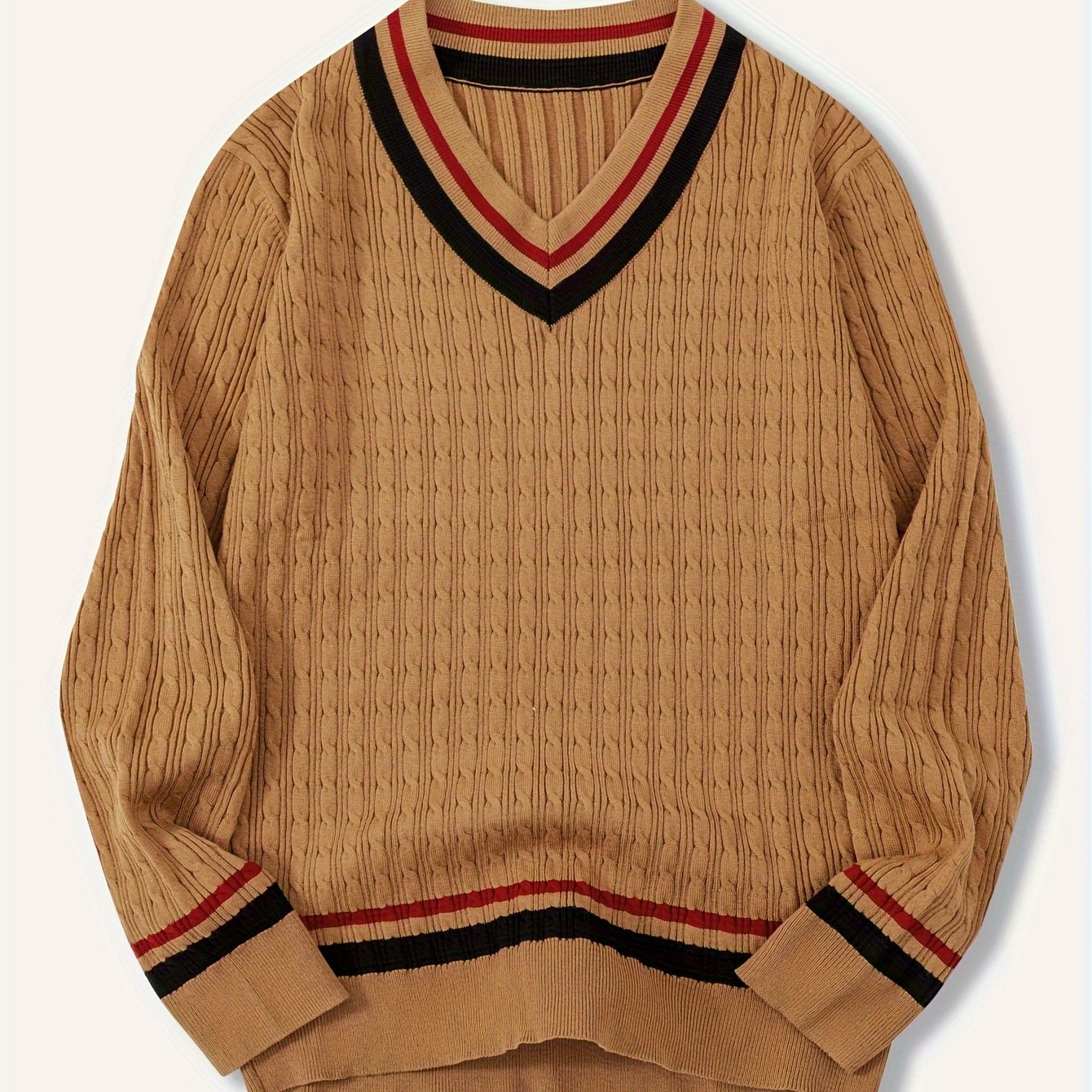 Pull-Over Homme à Col V Rayé et Maille Structurée | Idéal pour la Mi-Saison