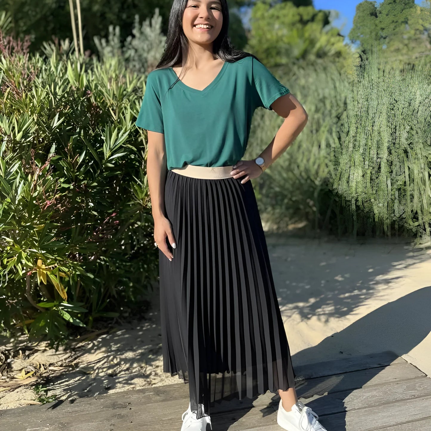 Jupe Plissée Longue Avec Ceinture Dorée Pour Femme | Idéale Pour Le Quotidien Et Les Occasions Planifiées