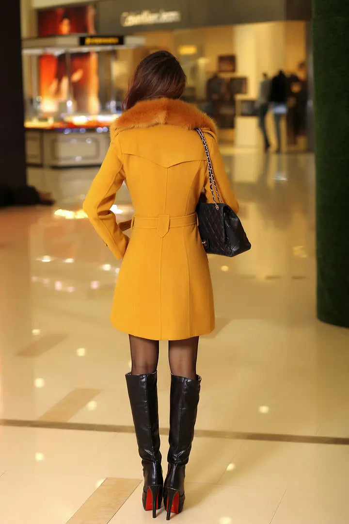 Manteau d’Hiver Long avec Col Contrasté pour Femmes | Idéal pour la Saison Froide