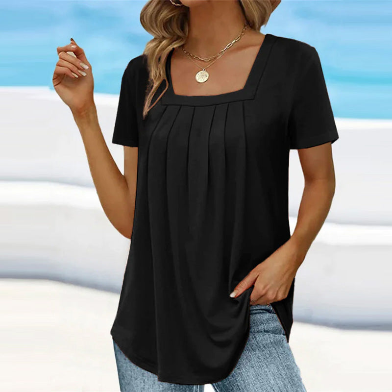 Blouse Légère À Manches Courtes Avec Pli Pour Femme | Idéale Pour les Journées d'Été