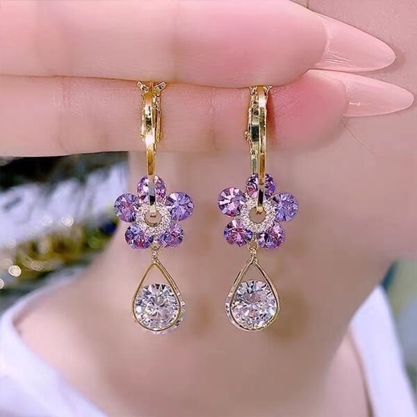Boucles D’Oreilles avec Pendentif Fleur Cristal pour Femme | Idéal pour Les Occasions Spéciales
