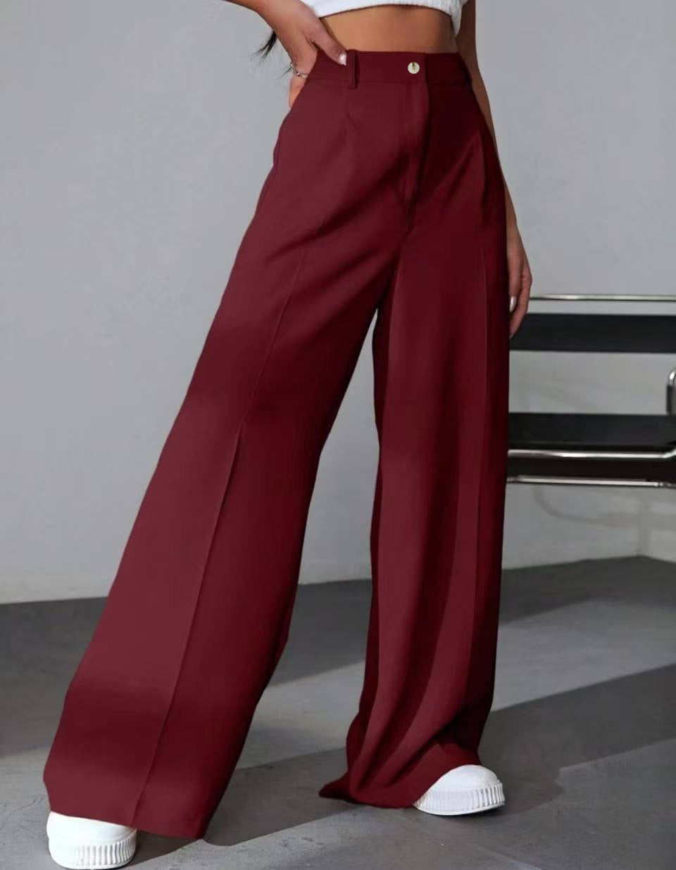 Pantalon Tailleur À Jambe Large Avec Taille Haute Pour Femme | Idéal Pour Usage Professionnel Et Quotidien