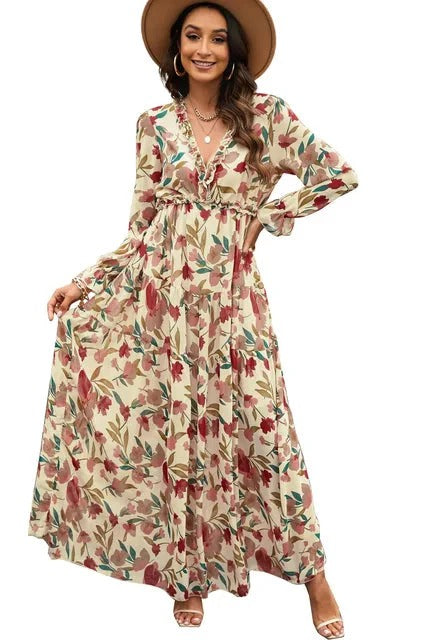 Robe Longue à Imprimé Floral Vert Foncé pour Femme | Idéale pour les Événements en Jardin et les Soirées d'Été