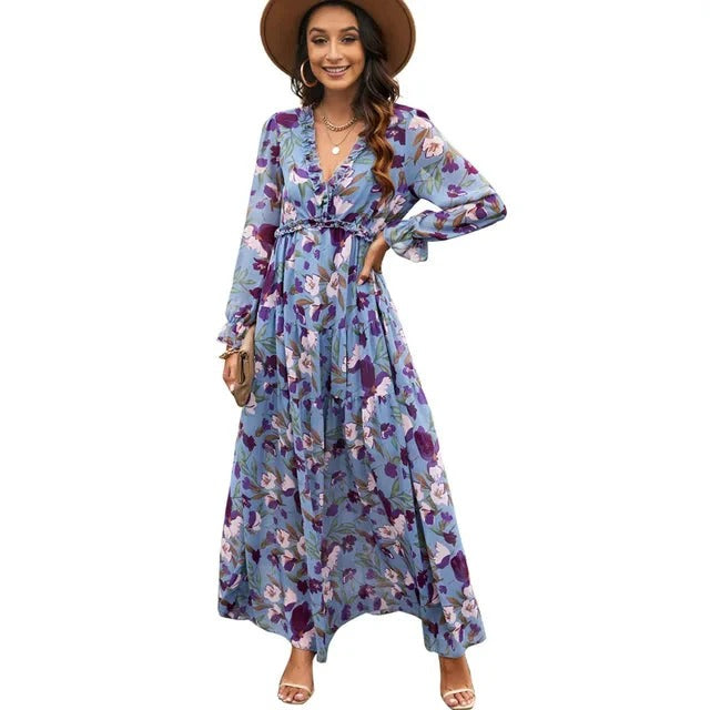 Robe Longue à Imprimé Floral Vert Foncé pour Femme | Idéale pour les Événements en Jardin et les Soirées d'Été