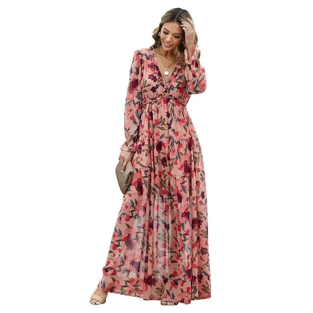 Robe Longue à Imprimé Floral Vert Foncé pour Femme | Idéale pour les Événements en Jardin et les Soirées d'Été