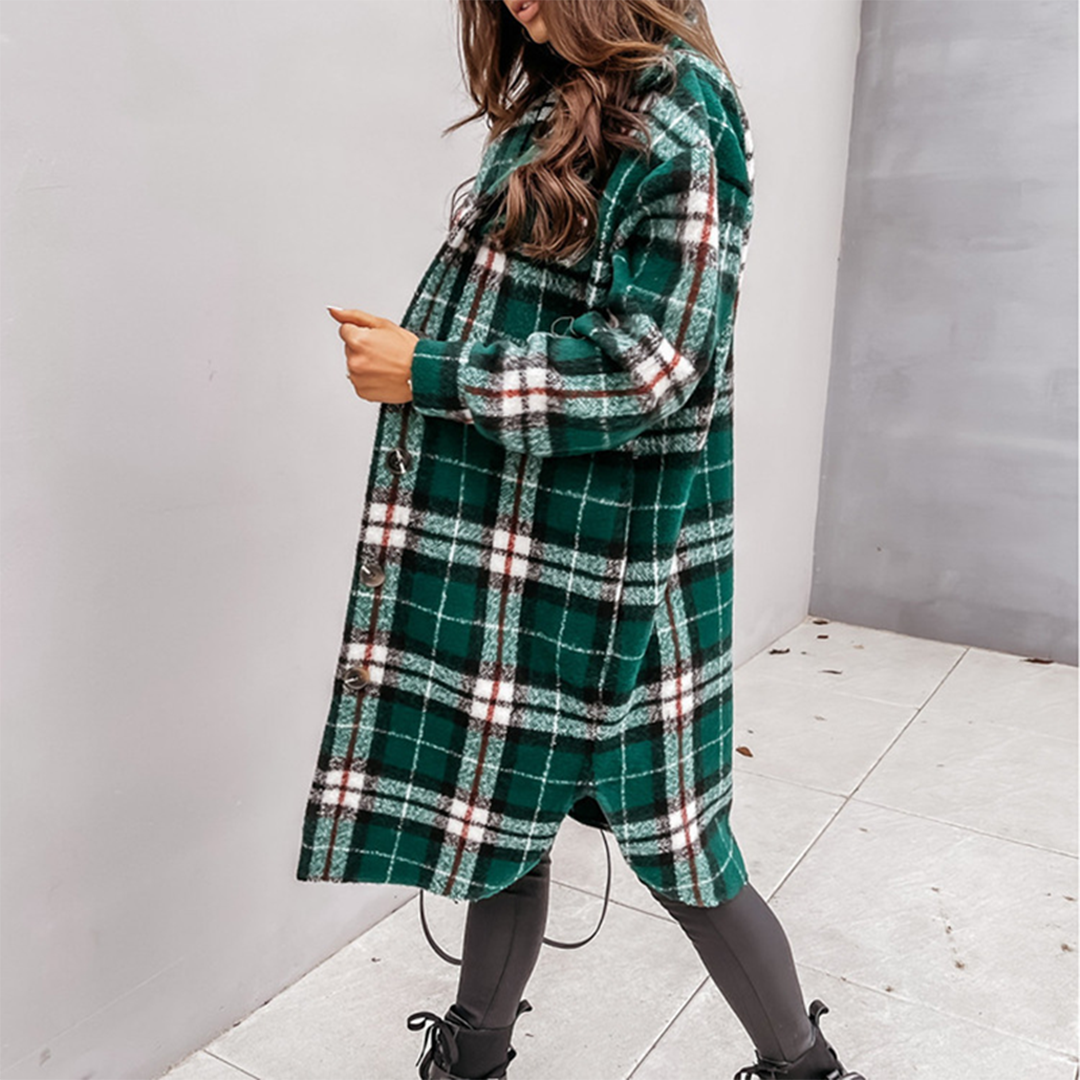Manteau Long À Carreaux pour Femme | Idéal pour Automne Et Hiver