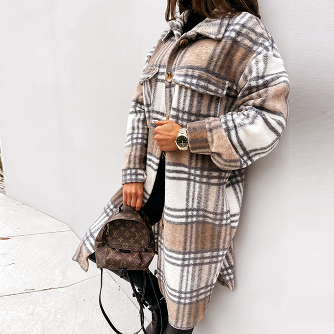 Manteau Long À Carreaux pour Femme | Idéal pour Automne Et Hiver
