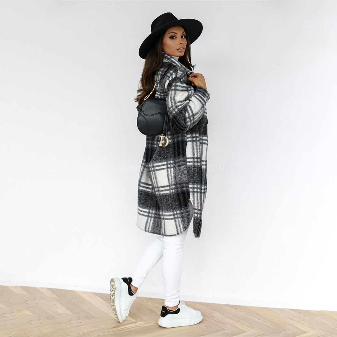 Manteau Long À Carreaux pour Femme | Idéal pour Automne Et Hiver