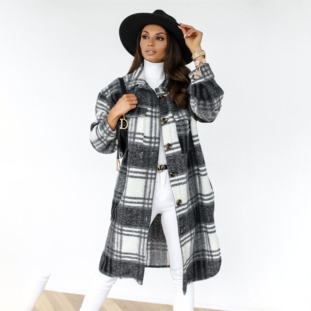 Manteau Long À Carreaux pour Femme | Idéal pour Automne Et Hiver