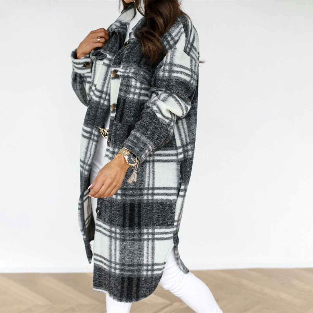 Manteau Long À Carreaux pour Femme | Idéal pour Automne Et Hiver