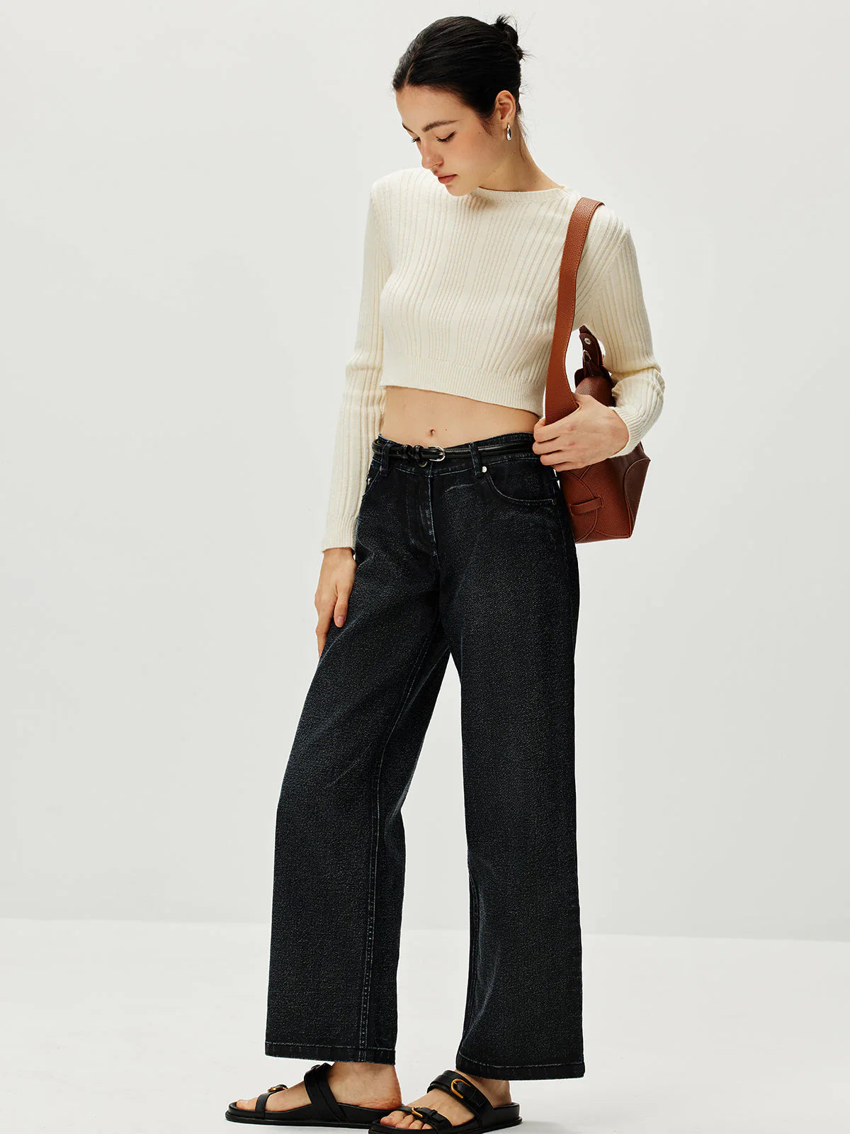 Pull Court en Maille | Crème | Coupe Croppée et Côtelée