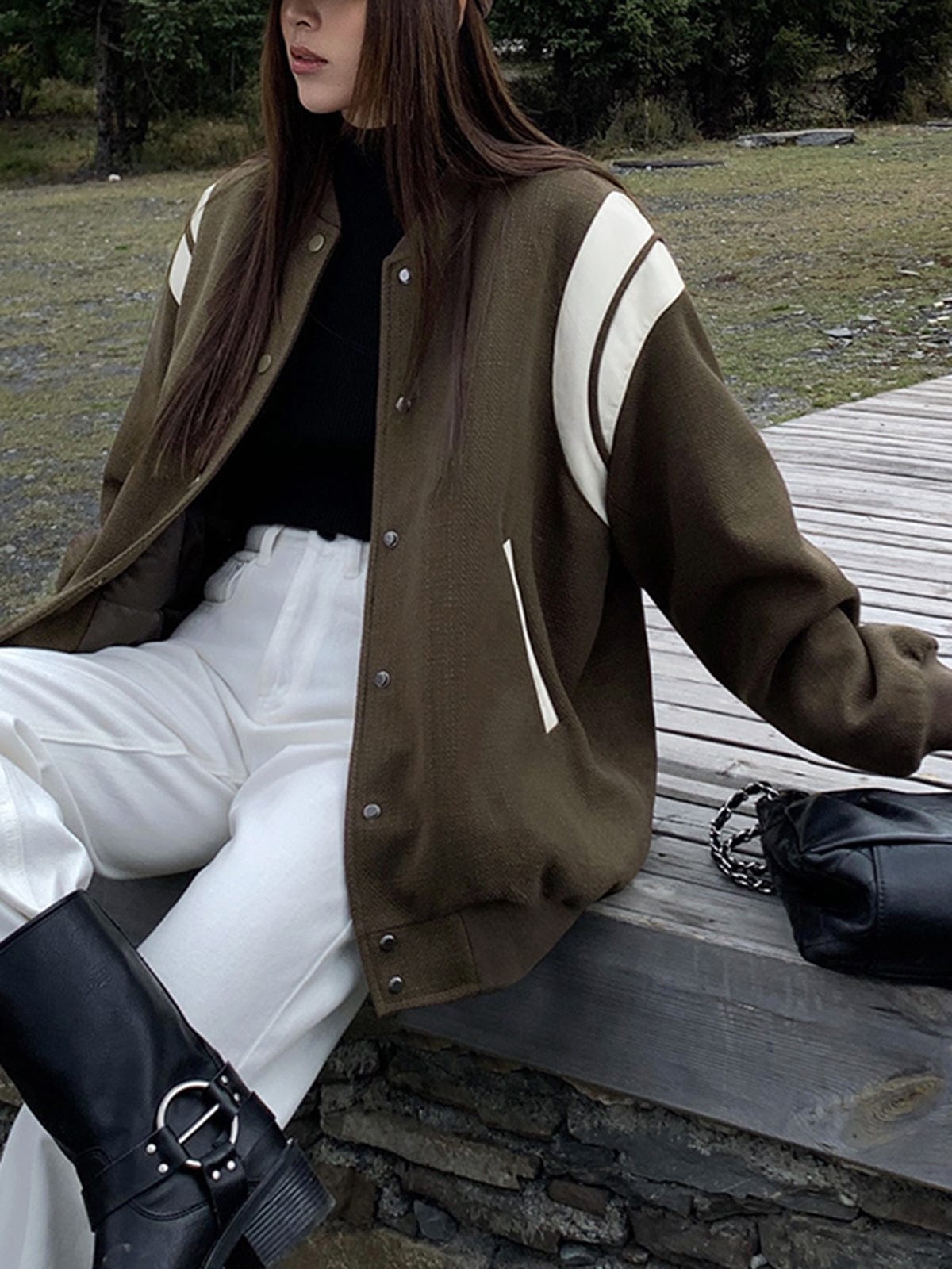 Veste College Oversize À Manches Contrastées pour Femme | Idéale pour Un Style Décontracté