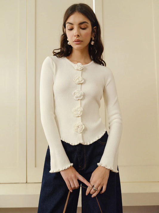 Cardigan Fleur Crochetée | Crème | Élégant et Romantique