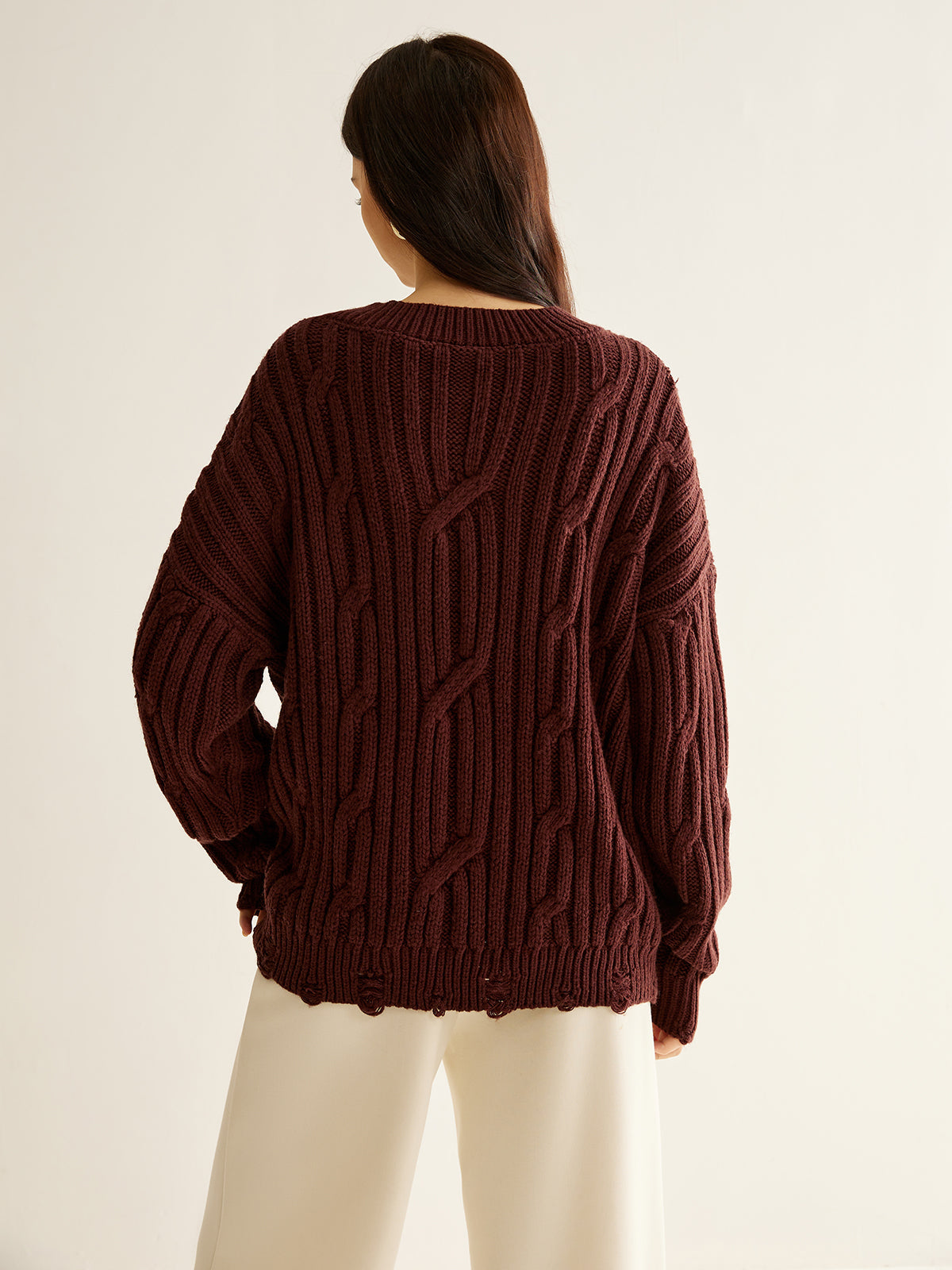 Pull Oversize À Maille Côtelée avec Col En V pour Femmes | Idéal pour L’Automne Et L’Hiver