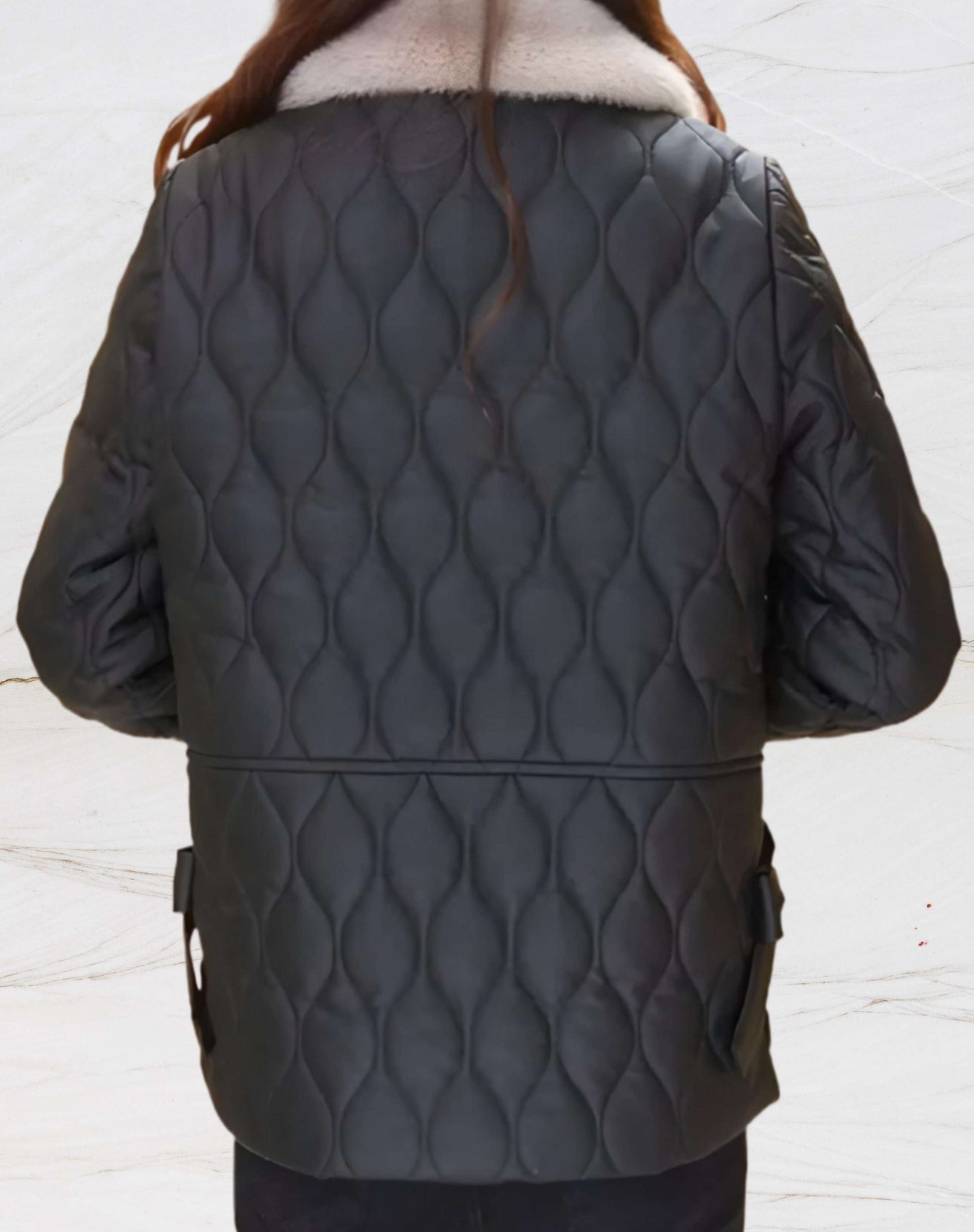Veste Matelassée avec Col Polo Imitation Fourrure pour Femme | Idéale pour La Saison Froide