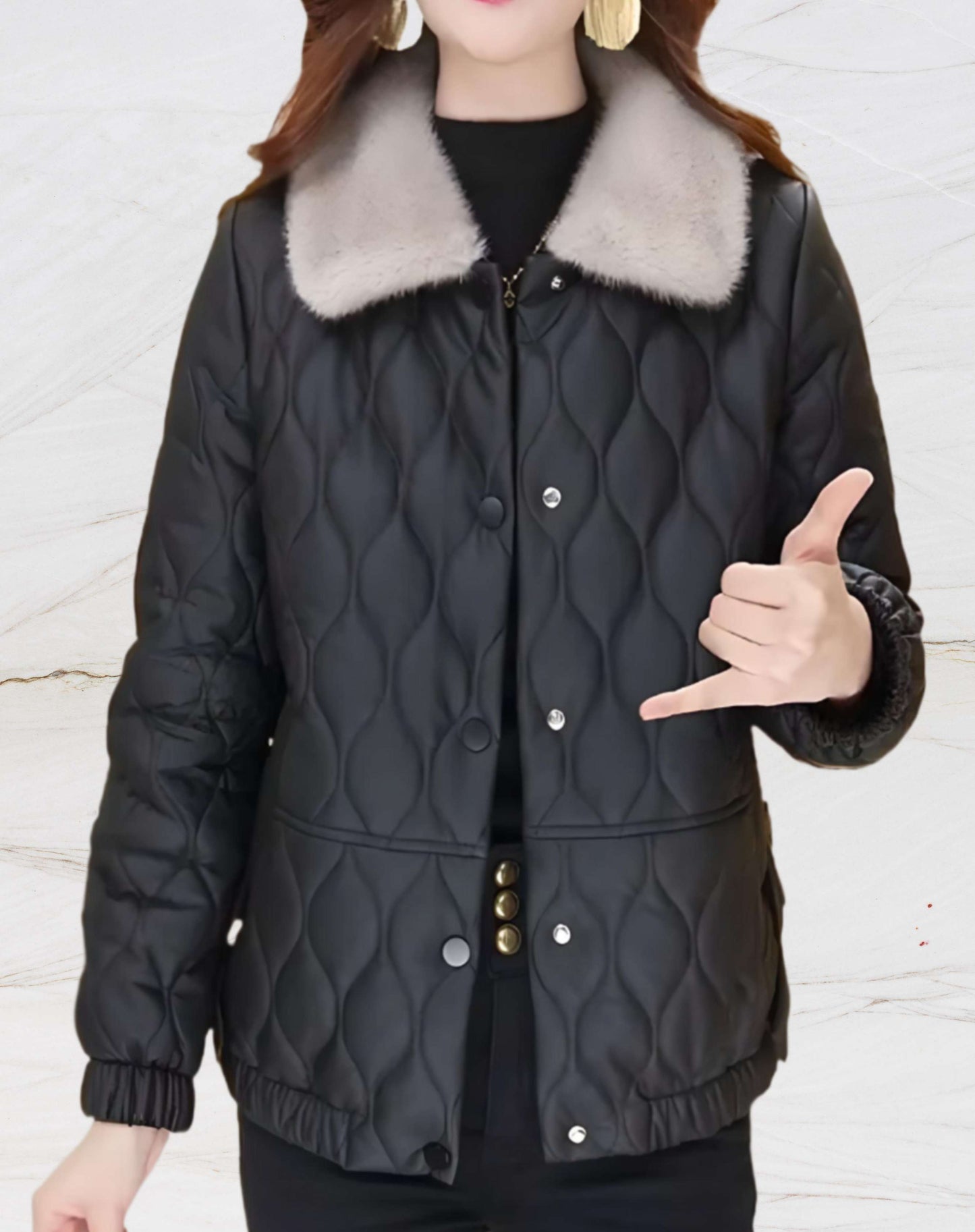 Veste Matelassée avec Col Polo Imitation Fourrure pour Femme | Idéale pour La Saison Froide