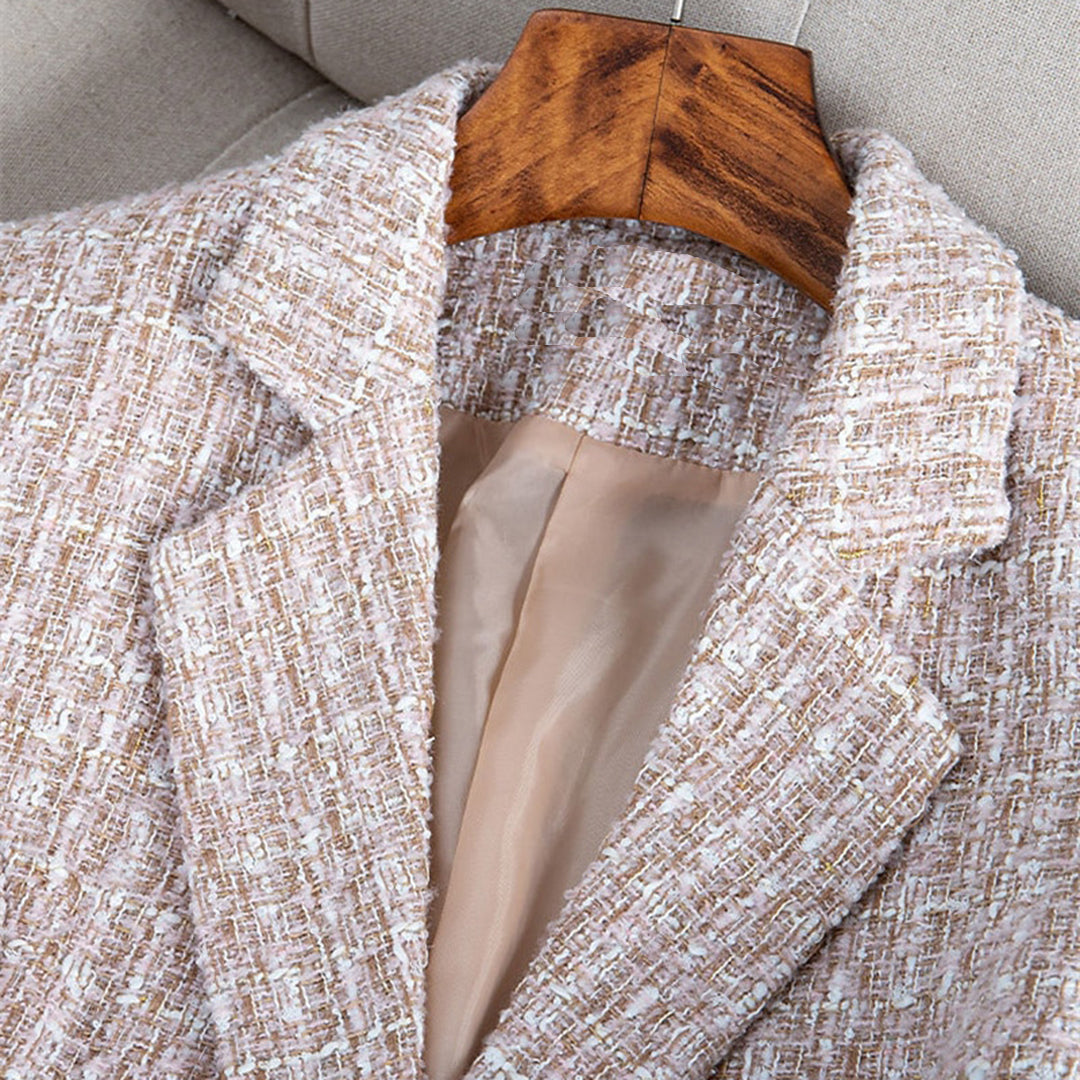 Blazer Long Cintré à Motif Carreaux pour Femme | Idéal pour le Travail et les Sorties