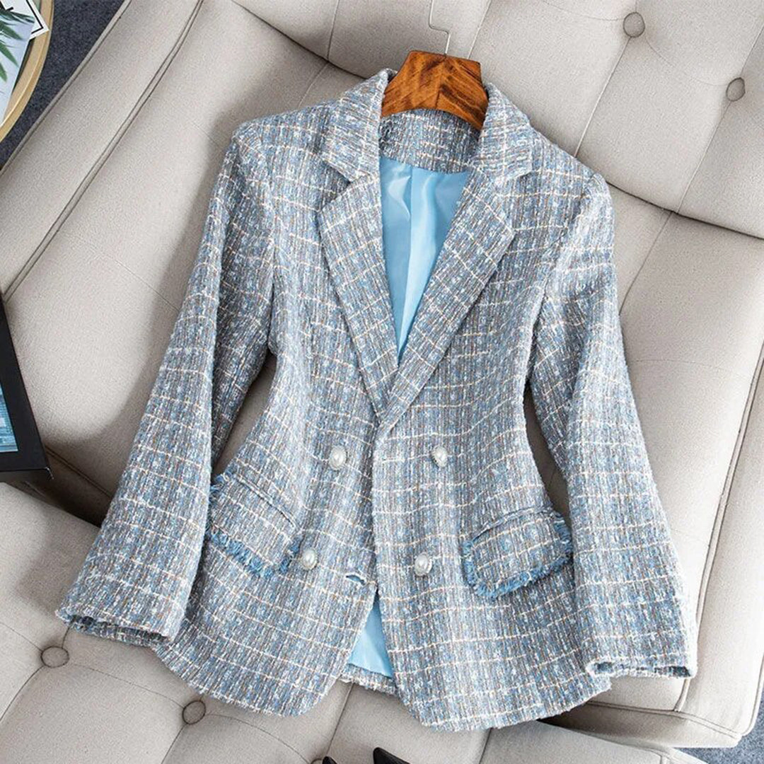 Blazer Long Cintré à Motif Carreaux pour Femme | Idéal pour le Travail et les Sorties