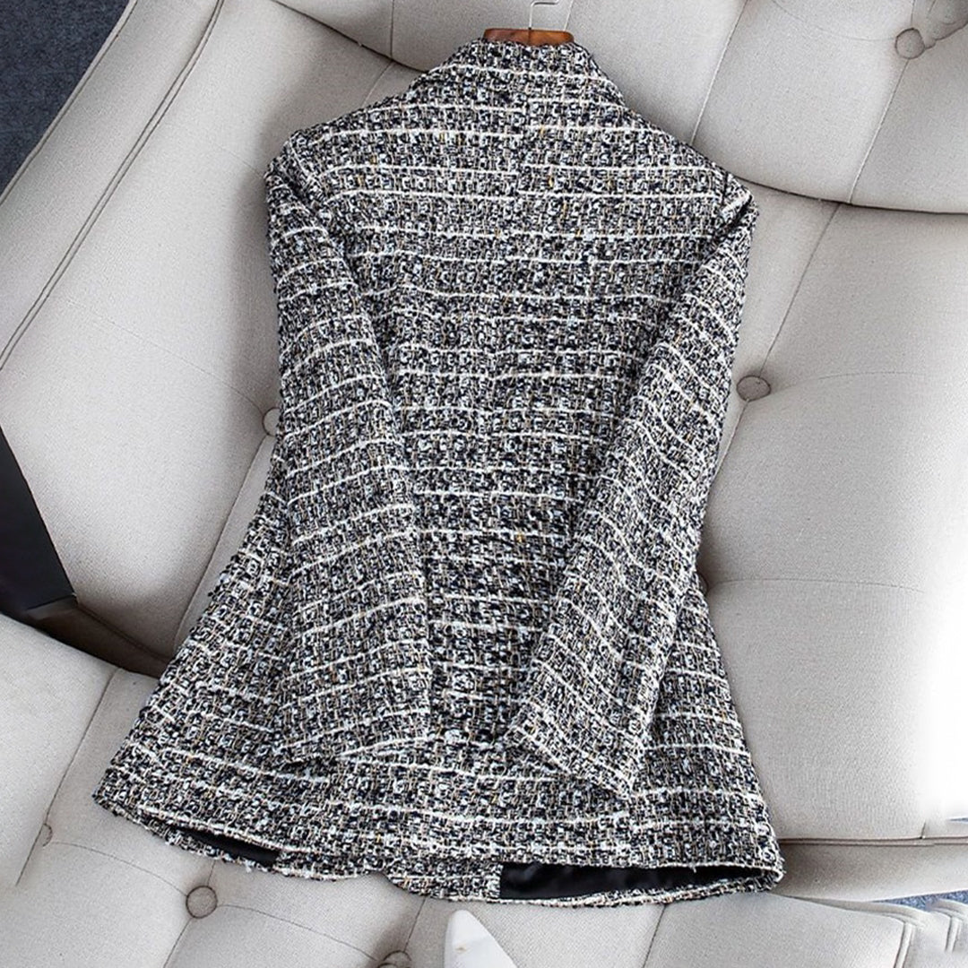 Blazer Long Cintré à Motif Carreaux pour Femme | Idéal pour le Travail et les Sorties