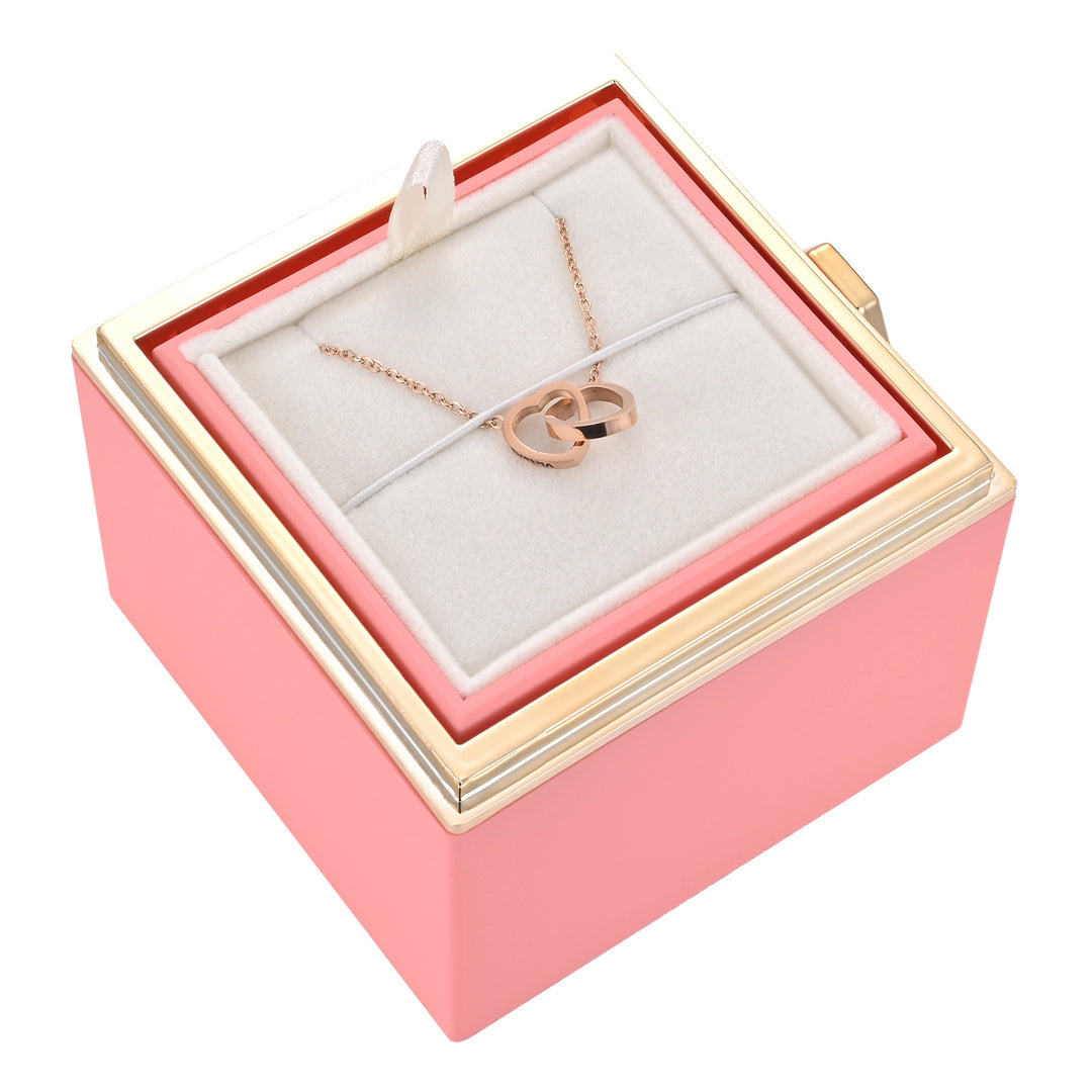 Boîte Cadeau avec Rose Préservée Et Collier Double Cœur | Idéale pour Offrir