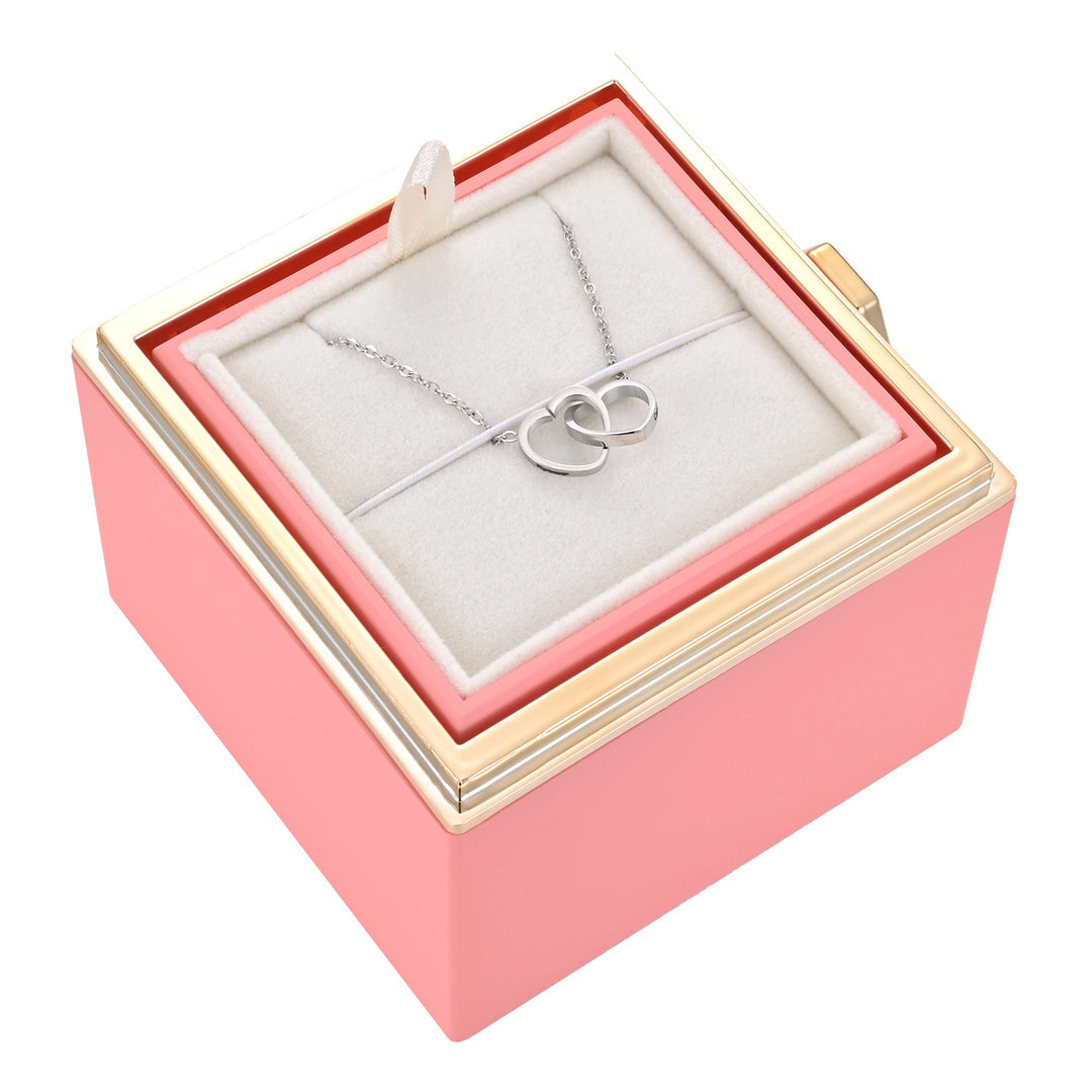 Boîte Cadeau avec Rose Préservée Et Collier Double Cœur | Idéale pour Offrir