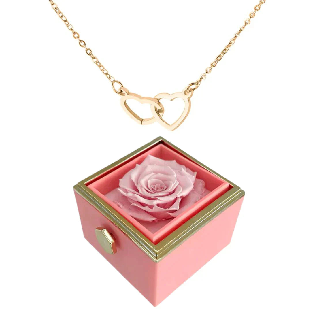 Boîte Cadeau avec Rose Préservée Et Collier Double Cœur | Idéale pour Offrir