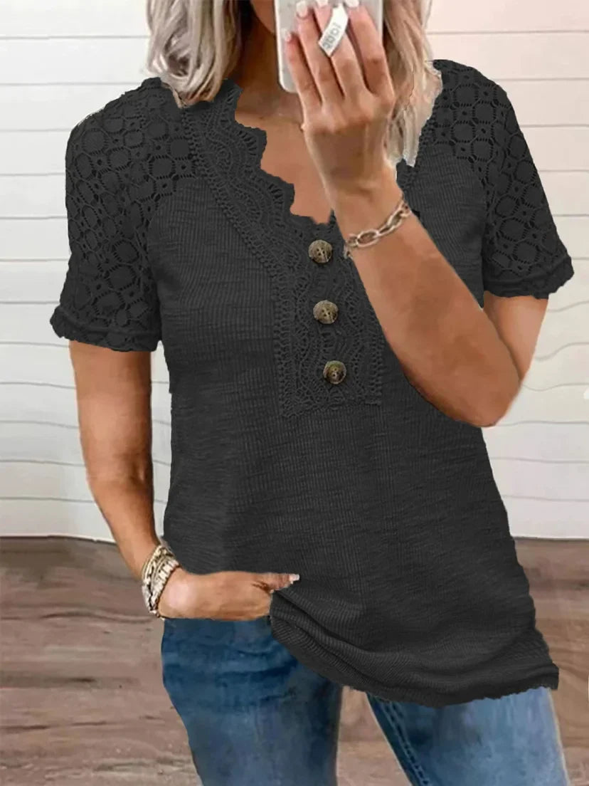 T-Shirt Manches Courtes avec Détails en Dentelle pour Femme | Idéal pour le Printemps et l'Été