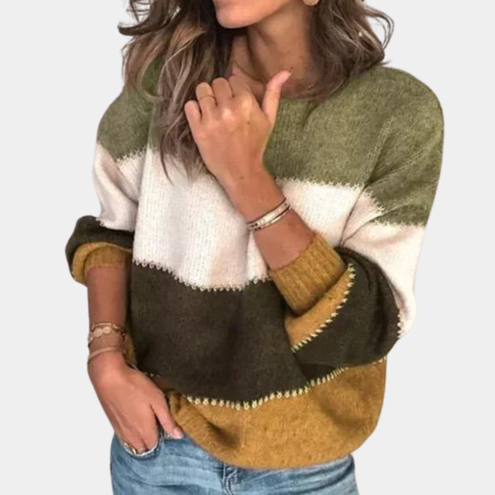 Pull à Rayures avec Col Réglable pour Femme | Idéal pour l’Hiver