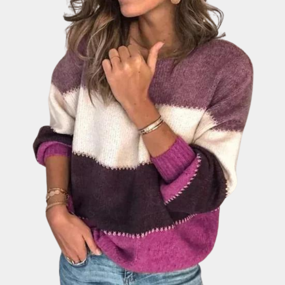 Pull à Rayures avec Col Réglable pour Femme | Idéal pour l’Hiver
