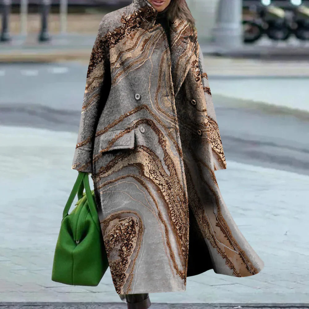 Manteau Long À Motif Abstrait avec Coupe Ample pour Femme | Idéal pour L’Hiver