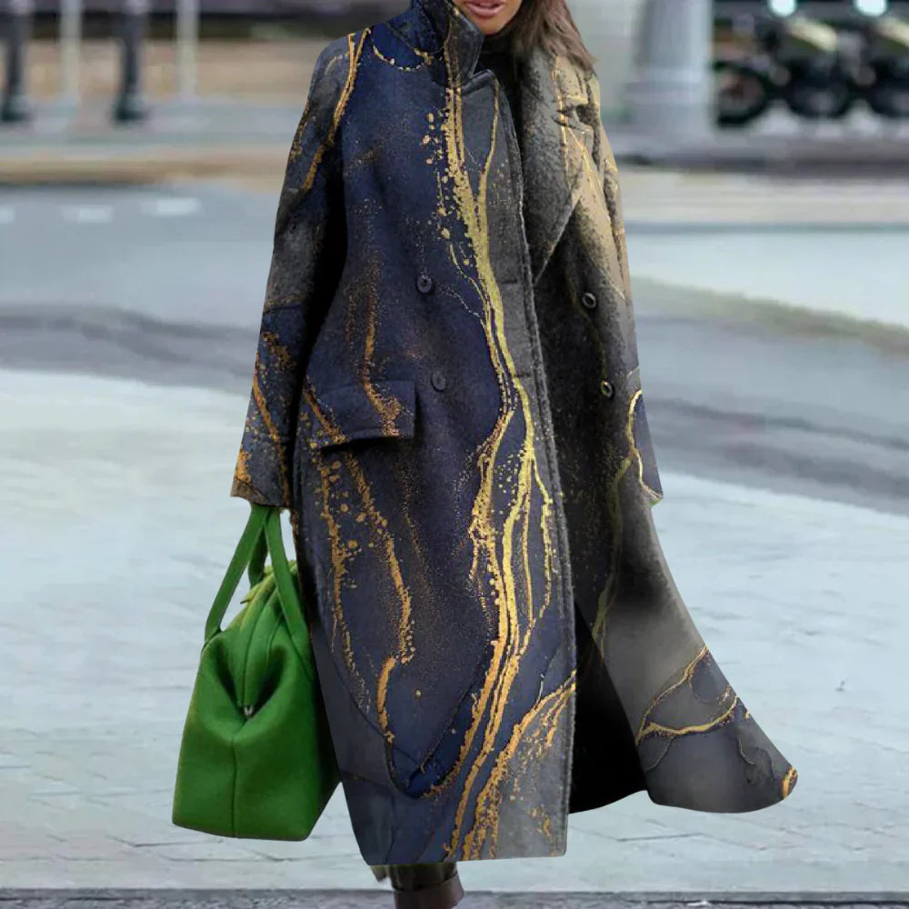 Manteau Long À Motif Abstrait avec Coupe Ample pour Femme | Idéal pour L’Hiver