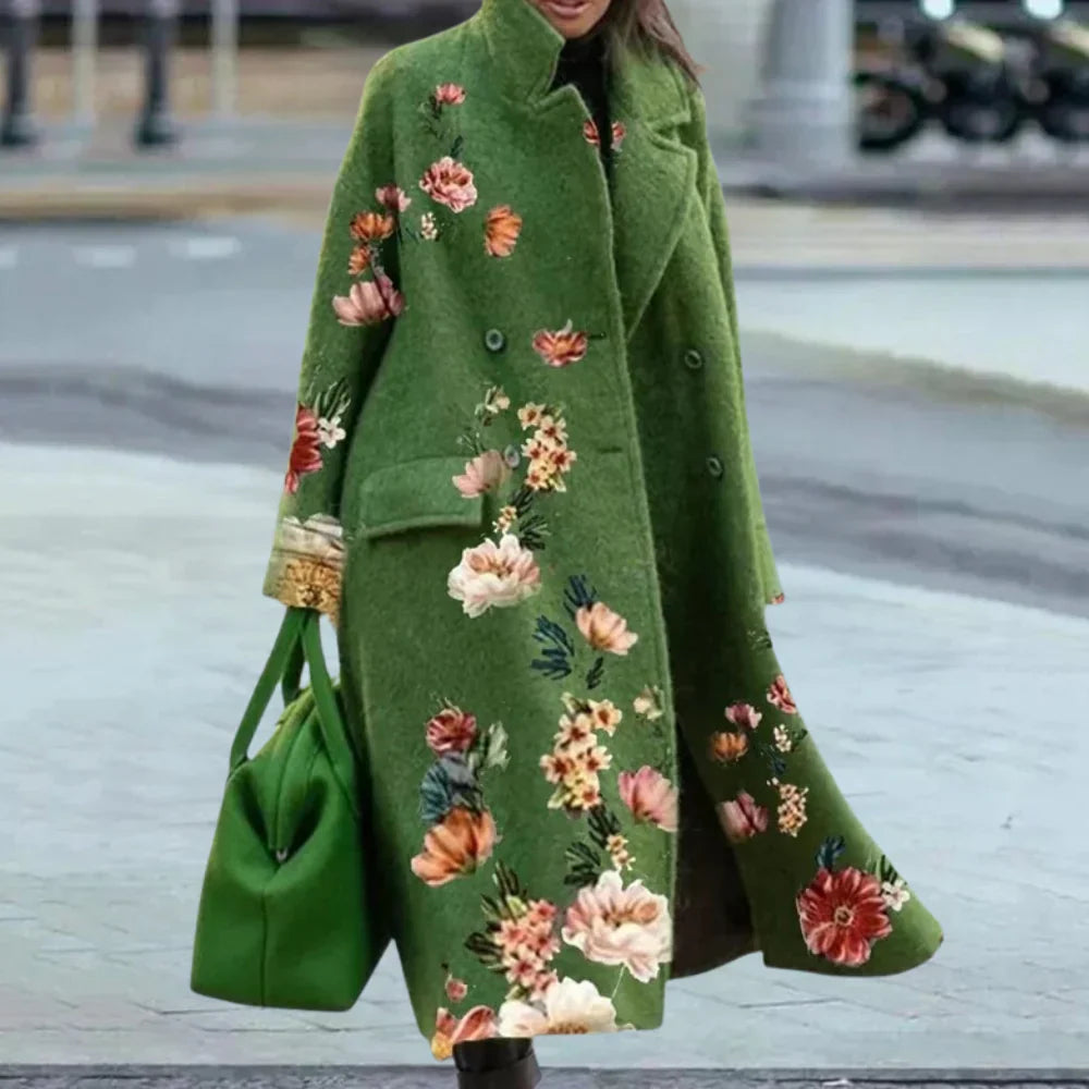 Manteau Long À Motif Abstrait avec Coupe Ample pour Femme | Idéal pour L’Hiver