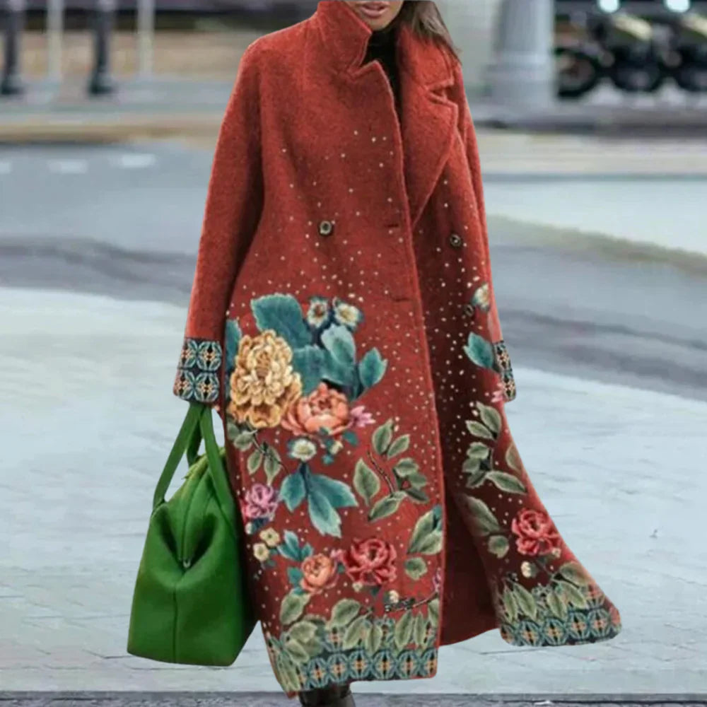 Manteau Long À Motif Abstrait avec Coupe Ample pour Femme | Idéal pour L’Hiver