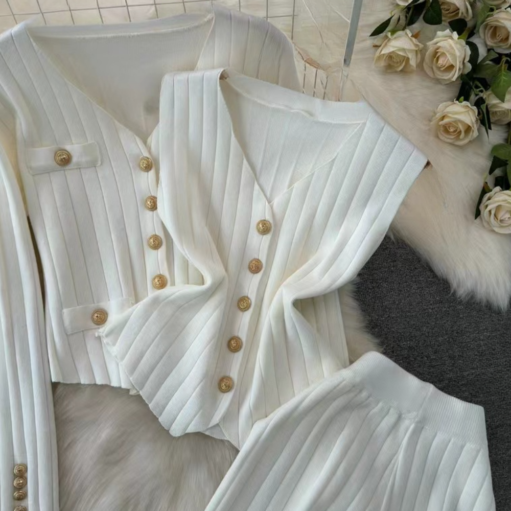 Ensemble Trois Pièces avec Haut, Pantalon Et Cardigan pour Femme | Idéal pour Le Quotidien Et Les Sorties Décontractées